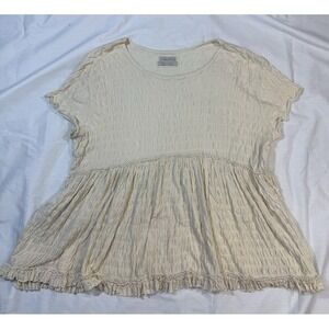 Urban Outfitters‎ Womens Size Medium Beige Cream Waffle babydoll shirt Ruffles
